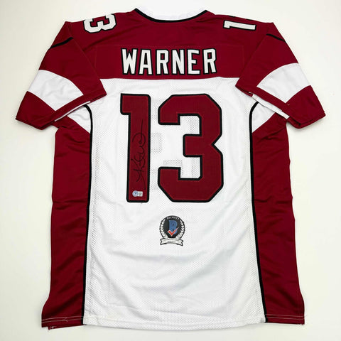 Autographed/Signed Kurt Warner Arizona White Football Jersey Beckett BAS COA