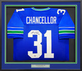 SEAHAWKS KAM CHANCELLOR AUTOGRAPHED FRAMED BLUE THROWBACK JERSEY MCS HOLO 235666