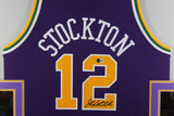 John Stockton Signed Utah Jazz Mitchell Ness Swingman Framed Jersey Beckett P TB