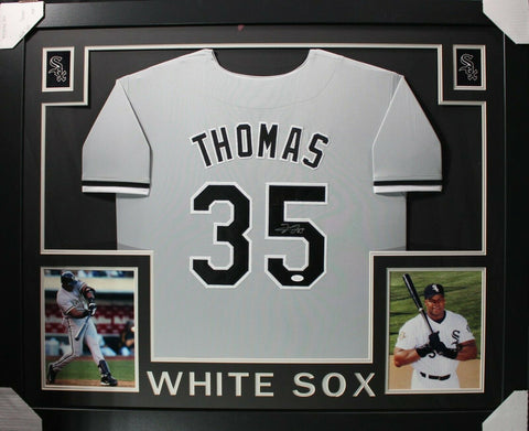 FRANK THOMAS (White Sox grey SKYLINE) Signed Autographed Framed Jersey JSA