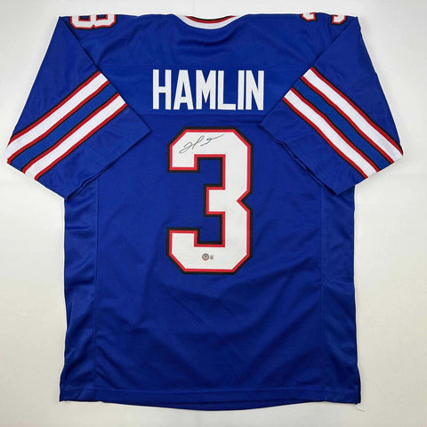 Autographed/Signed Damar Hamlin Buffalo Blue Football Jersey Beckett BAS COA