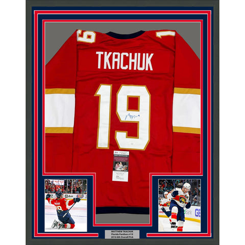 Framed Autographed/Signed Matthew Tkachuk 35x39 Florida Red Jersey JSA COA