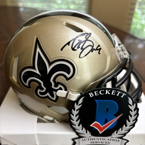 DREW BREES AUTOGRAPHED SIGNED NEW ORLEANS SAINTS MINI HELMET BECKETT