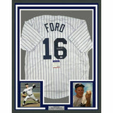 FRAMED Autographed/Signed WHITEY FORD 33x42 Pinstripe Jersey PSA COA #3