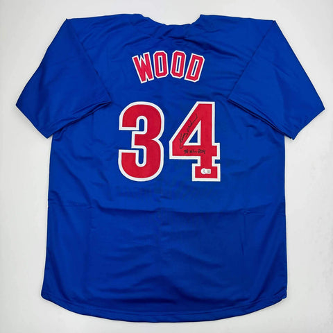 Autographed/Signed Kerry Wood 98 ROY Chicago Blue Baseball Jersey Beckett COA