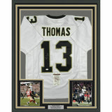 FRAMED Autographed/Signed MICHAEL THOMAS 33x42 New Orleans White Jersey JSA COA