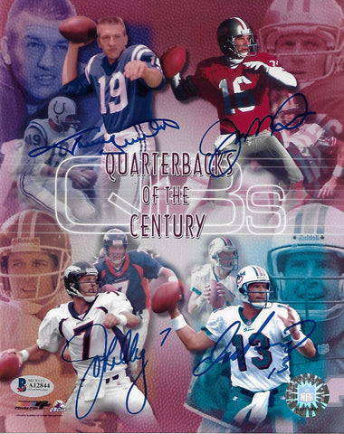 Johnny Unitas Montana Marino Elway Signed QB's of the Century 8x10 Photo BAS