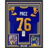 FRAMED Autographed/Signed ORLANDO PACE 33x42 Los Angeles LA Blue Jersey JSA COA