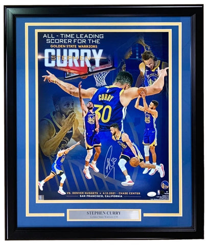 Stephen Curry Signed Framed 16x20 Warriors Scoring Leader Photo JSA Hologram