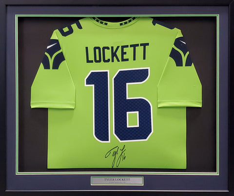 SEAHAWKS TYLER LOCKETT AUTOGRAPHED FRAMED GREEN NIKE JERSEY MCS HOLO 195233