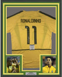 Framed Autographed/Signed Ronaldinho 33x42 Brazil Yellow Jersey Beckett BAS COA