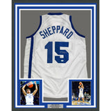 Framed Autographed/Signed Reed Sheppard 35x39 Kentucky White Jersey PSA COA