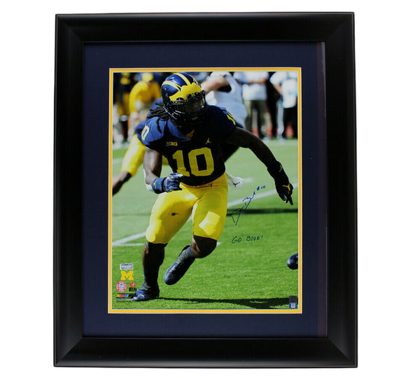 Devin Bush Signed Michigan Wolverines Framed 16x20 Photo - Running with "Go Blue