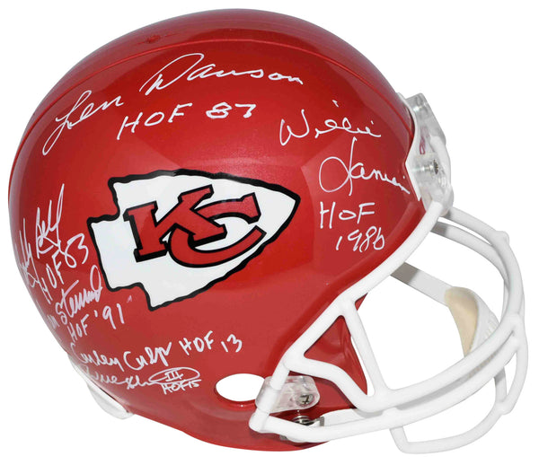 LEN DAWSON LANIER BELL SHIELDS CULP STENERUD SIGNED KANSAS CITY CHIEFS FS HELMET