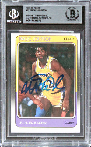 Lakers Magic Johnson Authentic Signed 1988 Fleer #67 Card BAS Slabbed