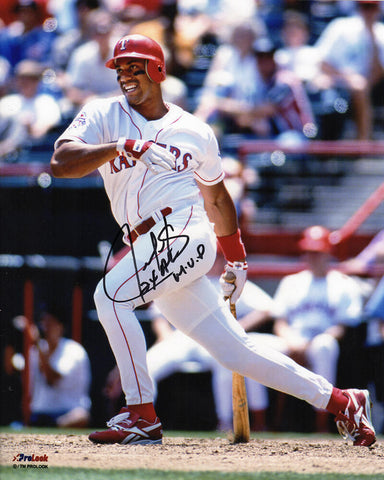 Juan Gonzalez Signed Rangers Swinging Action 8x10 Photo w/MVP - (SCHWARTZ COA)