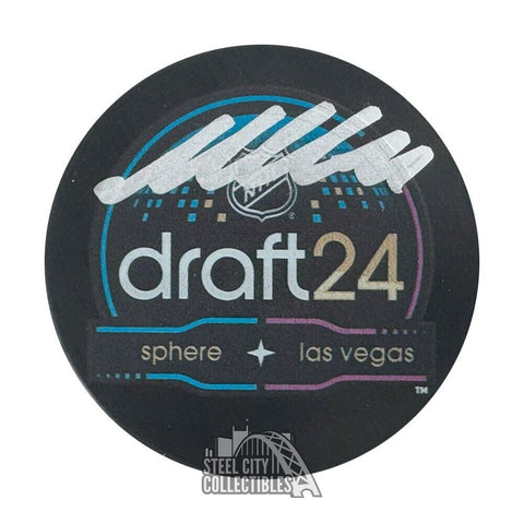 Macklin Celebrini Autographed 2024 NHL Draft Hockey Puck - Fanatics