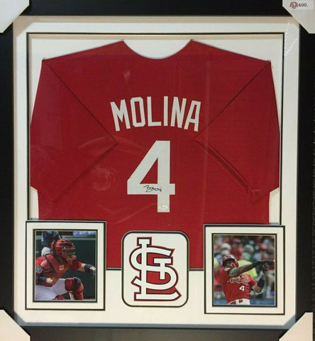 Yadier Molina Signed St Louis Cardinals 36"x39" Framed Red Jersey (JSA COA) YADI