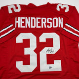 Autographed/Signed Treyveon Henderson Ohio State Red Jersey Beckett BAS COA