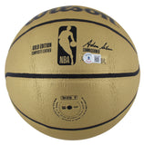 Lakers Magic Johnson & Shaquille O'Neal Signed Gold Wilson Basketball BAS Wit