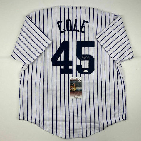 Autographed/Signed GERRIT COLE New York Pinstripe Baseball Jersey JSA COA Auto