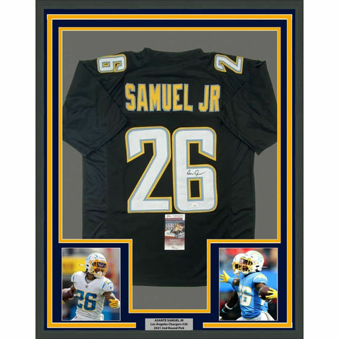 FRAMED Autographed/Signed ASANTE SAMUEL JR. 33x42 LA Black Jersey JSA COA