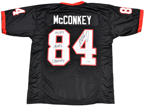 LADD McCONKEY SIGNED GEORGIA BULLDOGS #84 BLACK JERSEY + 21/22 NATL CHAMPS