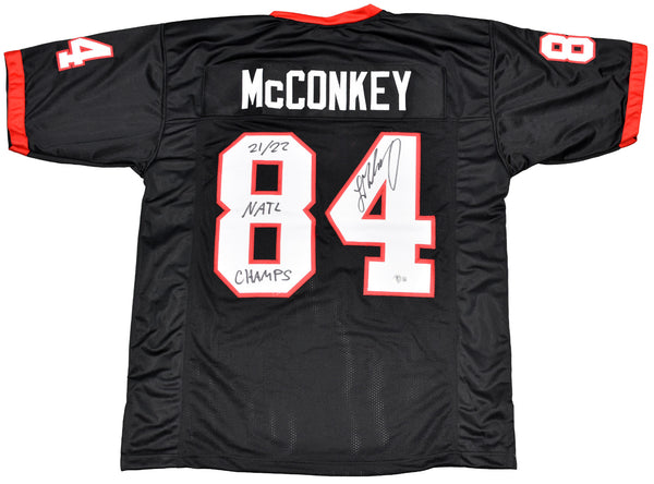 LADD McCONKEY SIGNED GEORGIA BULLDOGS #84 BLACK JERSEY + 21/22 NATL CHAMPS