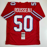 Autographed/Signed Greg Rousseau Buffalo Red Football Jersey JSA COA