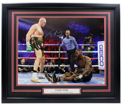 Tyson Fury Signed Framed 16x20 Knock Down Photo vs. Deontay Wilder BAS