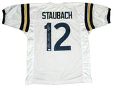 ROGER STAUBACH AUTOGRAPHED NAVY MIDSHIPMEN #12 WHITE JERSEY JSA W/ HEISMAN 63