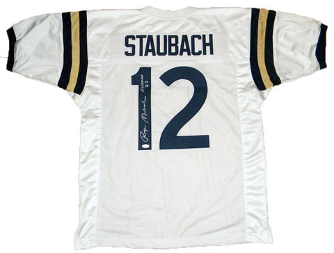 ROGER STAUBACH AUTOGRAPHED NAVY MIDSHIPMEN #12 WHITE JERSEY JSA W/ HEISMAN 63