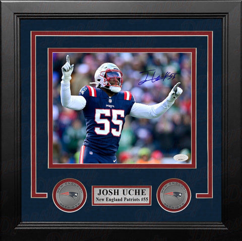 Josh Uche Action New England Patriots Autographed Signed 8x10 Framed Photo JSA