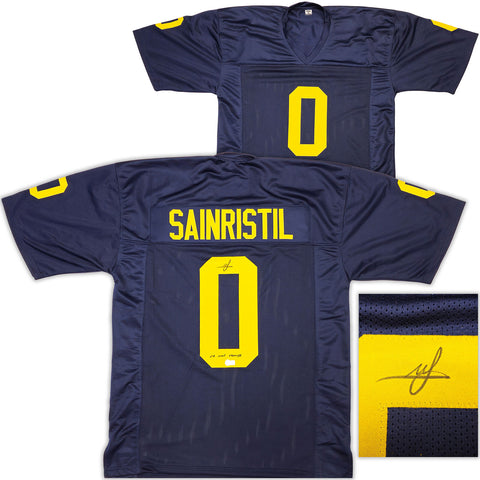 MICHIGAN MIKE SAINRISTIL AUTOGRAPHED BLUE JERSEY 23 NATL CHAMPS BECKETT 234648