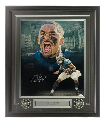 Jalen Hurts Signed Framed 16x20 Philadelphia Eagles Scream Collage Photo JSA ITP