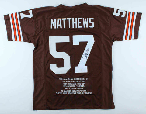 Clay Matthews Jr. Signed Career Highlight Stat Jersey (JSA COA) 4xPro Bowl L.B.