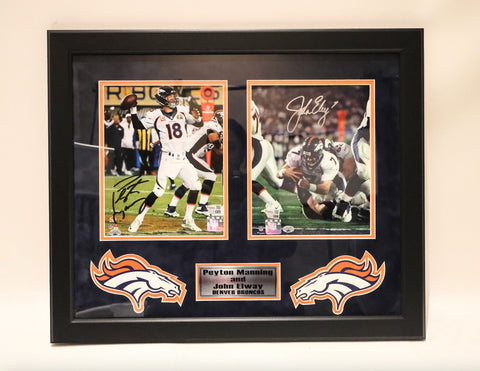 Peyton Manning & John Elway Denver Broncos Signed 8x10 Photos with Deluxe Frame