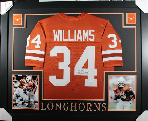 RICKY WILLIAMS (Texas burnt orange SKYLINE) Signed Autographed Framed Jersey JSA