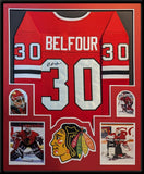 FRAMED CHICAGO BLACKHAWKS ED BELFOUR AUTOGRAPHED SIGNED JERSEY JSA COA