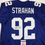 Autographed/Signed Michael Strahan New York Blue Football Jersey JSA COA Auto