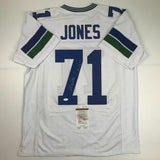 Autographed/Signed WALTER JONES HOF 14 Seattle White Football Jersey JSA COA