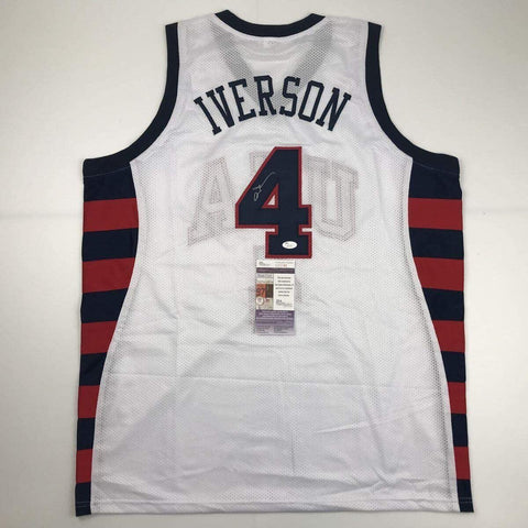 Autographed/Signed Allen Iverson United States USA White Olympics Jersey JSA COA