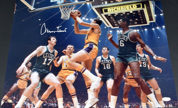 JERRY WEST SIGNED AUTOGRAPHED LOS ANGELES LAKERS VS CELTICS 16x20 PHOTO JSA