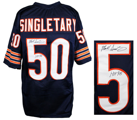 MIKE SINGLETARY Chicago Bears Signed Navy Football Jersey w/HOF 98 - SCHWARTZ