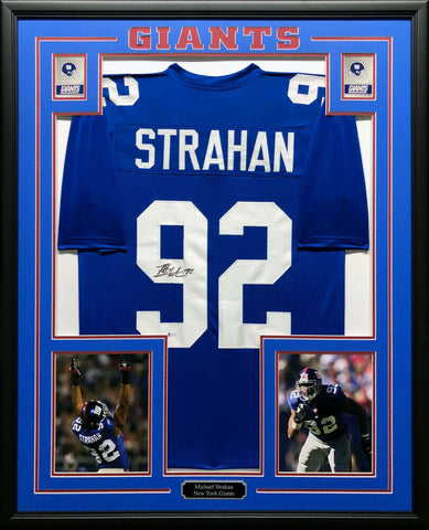 Michael Strahan Signed Giants 35x43 Framed Jersey Super Bowl XLII Champ Beckett