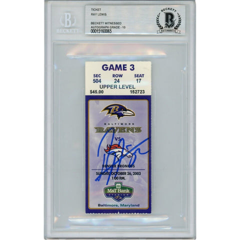 Ray Lewis Autographed Baltimore Ravens 10/26/03 Ticket Stub Beckett 47569