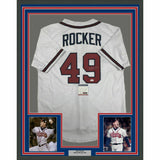 FRAMED Autographed/Signed JOHN ROCKER 33x42 Atlanta White Jersey PSA/DNA COA