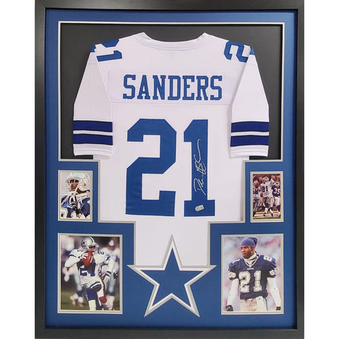 Deion Sanders Autographed Signed Framed Cowboys Jersey BECKETT