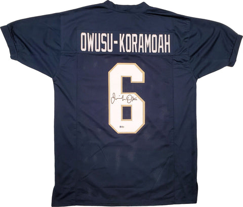 NOTRE DAME JEREMIAH OWUSU-KORAMOAH AUTOGRAPHED SIGNED BLUE JERSEY BECKETT 196089