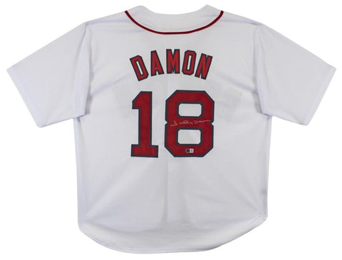 Johnny Damon Signed Boston Red Sox White Jersey (Beckett) 2xSeries Champ 04 & 09